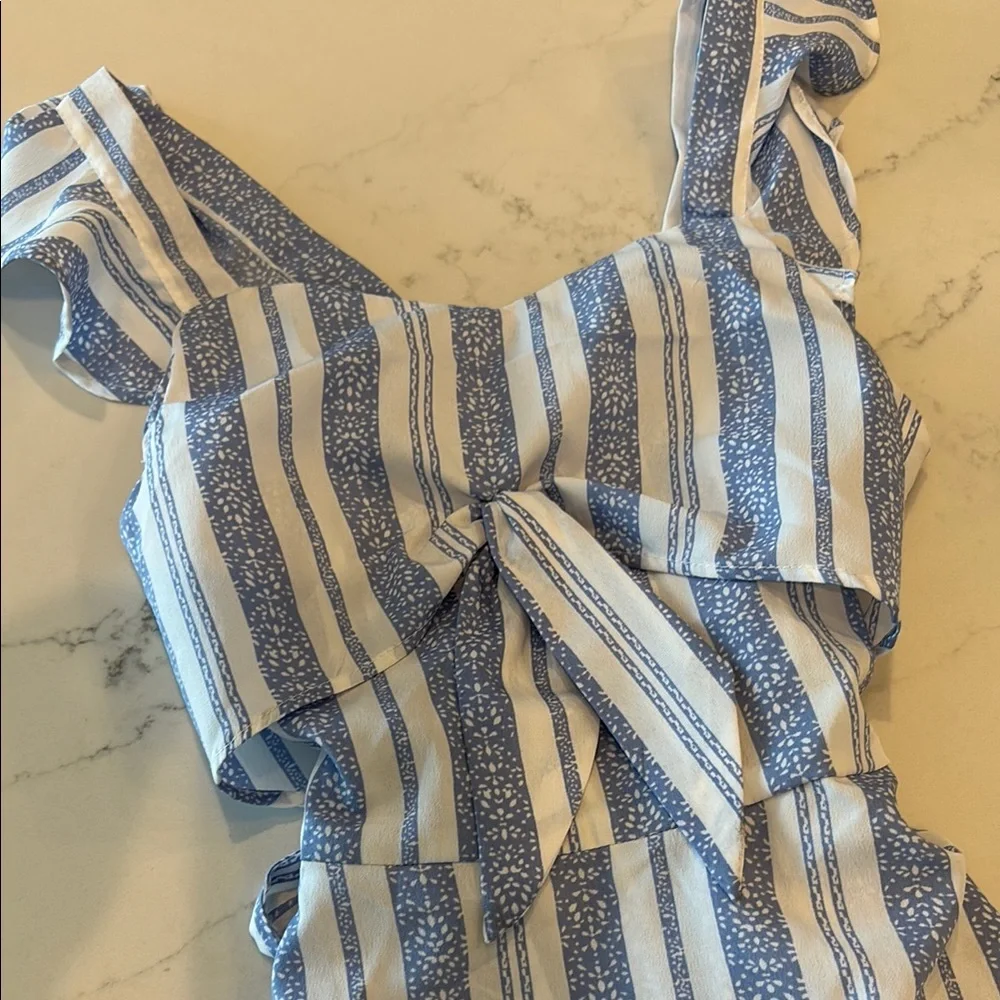 Emily West Blue and White Ruffled Tiered Sundress